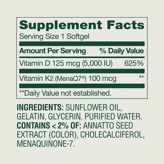 (3 pack) Spring Valley D3 125 mcg + K2 (100 mcg) for Bone Health Softgels, 120 Count