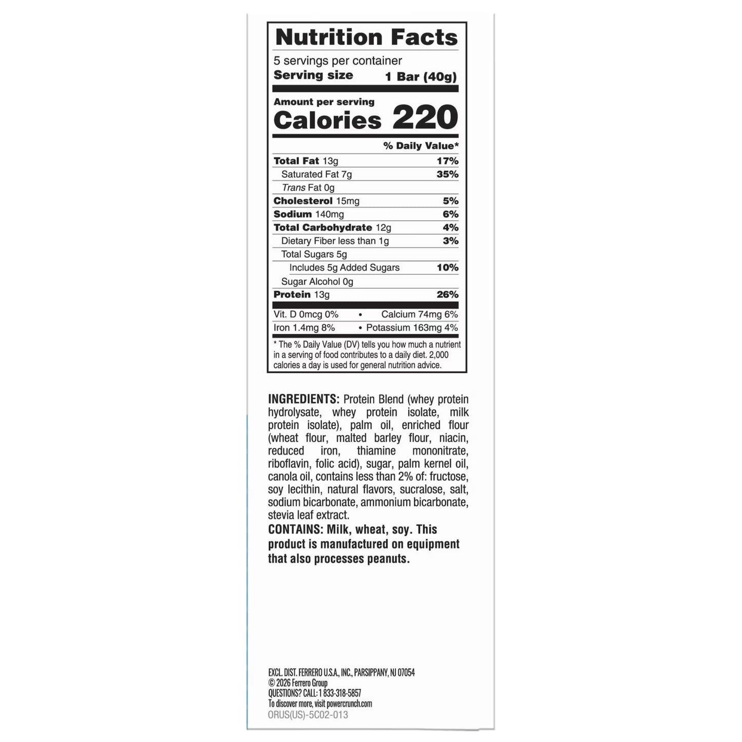 Power Crunch Protein Energy Bars, Vanilla Cream 1.4oz, 5 Count Carton