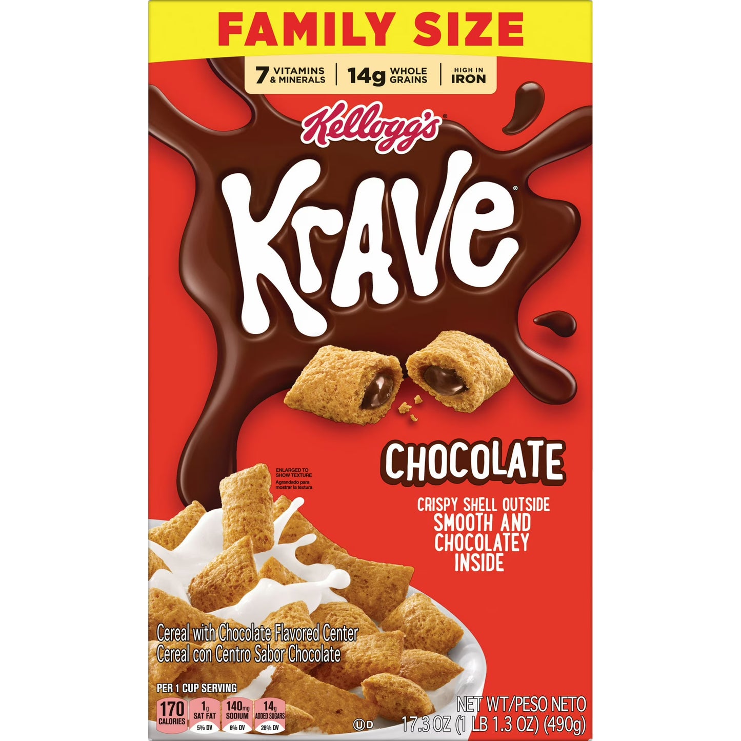 Kellogg's Krave Chocolate Breakfast Cereal Family Size Box, 17.3 oz