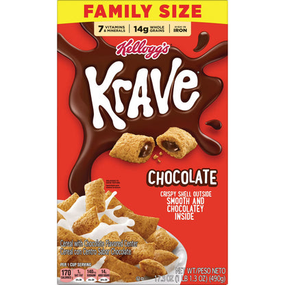 Kellogg's Krave Chocolate Breakfast Cereal Family Size Box, 17.3 oz