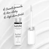 NYX Professional Makeup Butter Gloss, Non-Sticky Lip Glosses, Sugar Glass (Clear), 0.27 oz