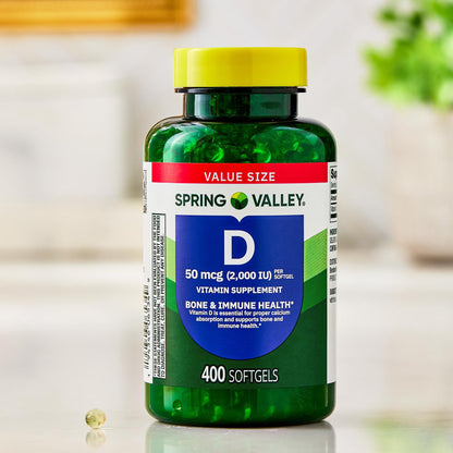 (3 pack) Spring Valley Vitamin D3 Softgels, 50 mcg (2,000 IU), 400 Count, Supplement for Bone and Immune Health