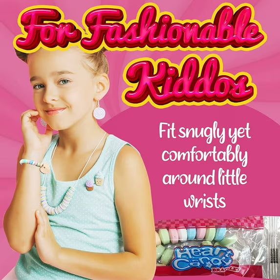 Fusion Select 96 Packs Color Candy Bracelet - Edible Candy Jewelry with Love Heart Charm - Sweet Treats for Kids Birthday, Party Favors, Pinata Filling - Individually Wrapped Fruit Flavor Snacks