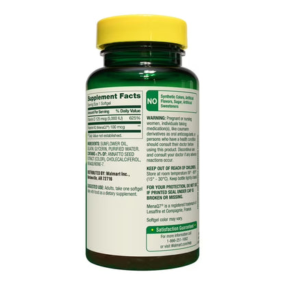 Spring Valley D3 125 mcg + K2 (100 mcg) for Bone Health Softgels, 120 Count