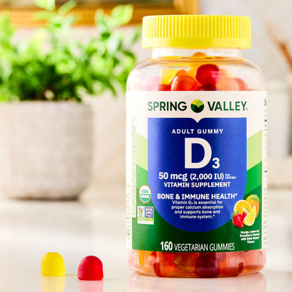 (3 pack) Spring Valley Vitamin D3 Gummies, 50 mcg, 160 Count, Supplement for Bone and Immune Health, Assorted Fruit