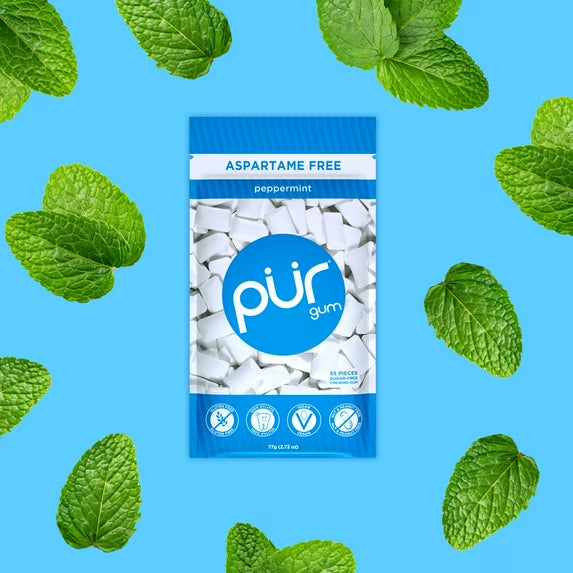 PUR Gum, Aspartame Free, Sugar Free & 100% Xylitol, Peppermint Chewing Gum, 55 Pieces, Pack of 1
