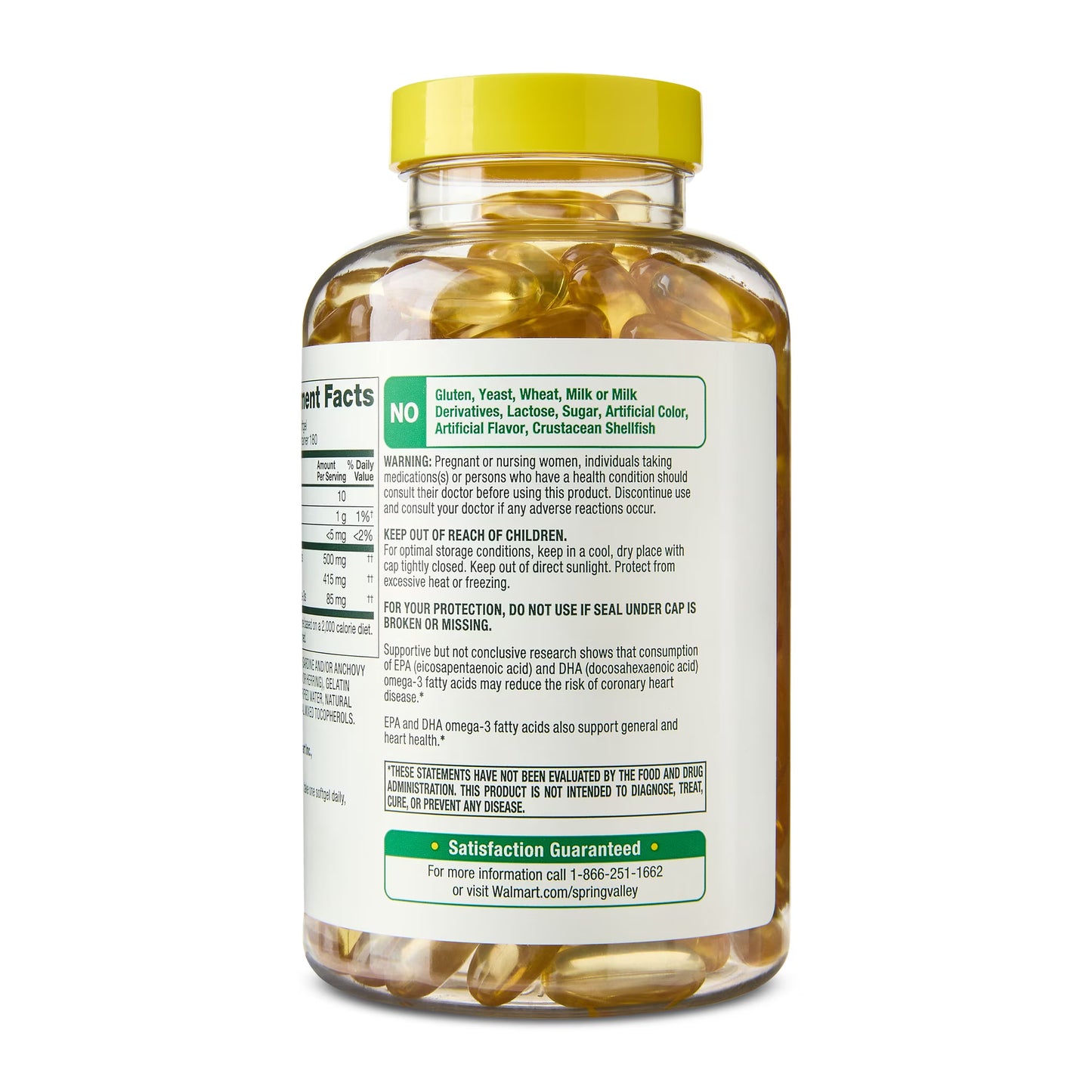Spring Valley Daily Maintenance Omega-3 From Fish Oil Dietary Supplement Softgels for General & Heart Health, Lemon Flavor, 500 mg, 180 Count