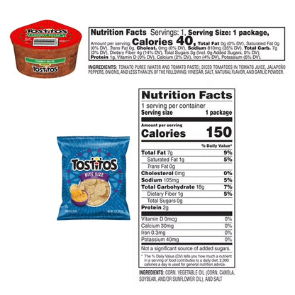 Frito Lay Tostitos Bitesize Rounds Chips and Salsa Dip Cups, Variety pack, (pack of 24)