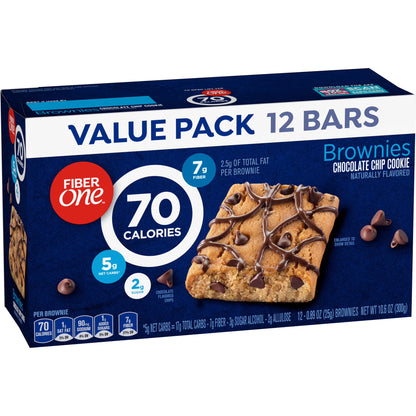 Fiber One 70 Calorie Brownies, Chocolate Chip Cookie, 2g Sugar, Value Pack, 12 Count, 10.6 oz