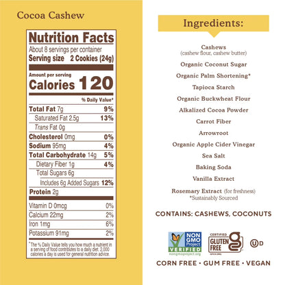 Simple Mills Nut Butter Stuffed Sandwich Cookies, Cocoa Cashew Creme, Gluten-Free, 6.7 oz