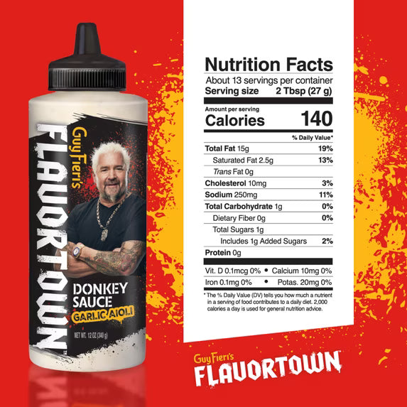 Guy Fieri Flavortown Famous Donkey Sauce, Restaurant-Style Garlic Aioli for Burgers and Fries, 12 oz