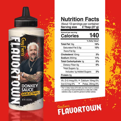 Guy Fieri Flavortown Famous Donkey Sauce, Restaurant-Style Garlic Aioli for Burgers and Fries, 12 oz