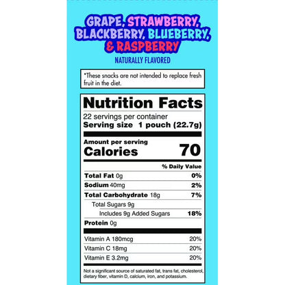 Dole Fruit Snacks, Mixed Berries Flavored, Big 9 Allergen Free, Dye Free, Gluten Free, Gelatin Free, Lunch Snacks 22 Count