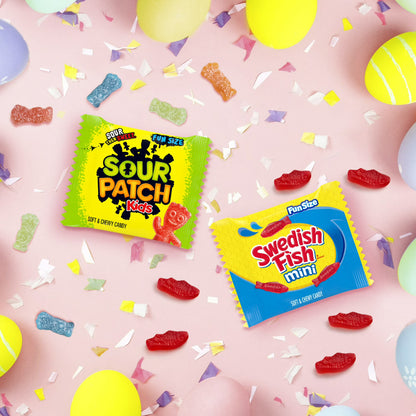 SOUR PATCH KIDS and SWEDISH FISH Mini Soft & Chewy Easter Candy Variety Pack, Bulk Candy, 50 Packs