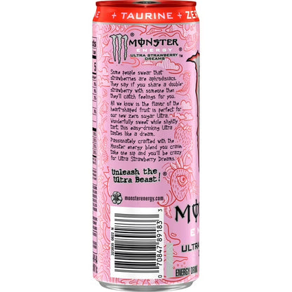 Monster Energy, Ultra Strawberry Dreams, Sugar Free Energy Drink, 12 fl oz, 4 Pack