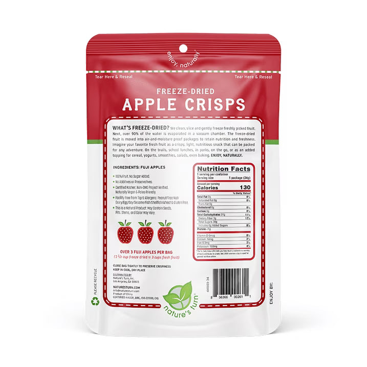 Nature’s Turn Freeze-Dried Apple Crisps, No Added Sugar, Healthy Natural Fruit Crisp Snack for School Lunches, 2 Pack (1.2 oz Each)