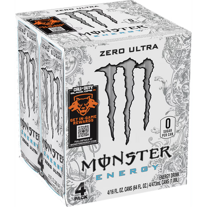 Monster Energy, Zero Ultra, Sugar Free Energy Drink, 4 Pack - 16 Fl Oz