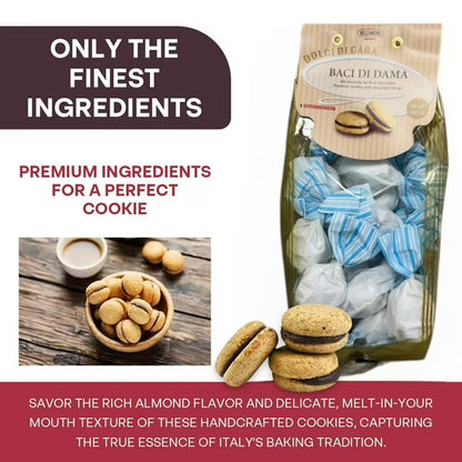 Italian Amaretti Cookies, Soft Almond Cookies Filled with Rich Chocolate Cream, 300g (2 x 150g bags), Made in Italy - Baci Di Dama