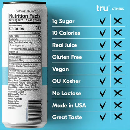 Tru Dream Cherry Berry Sparkling Water, Gluten Free, Vegan, Caffeine Free, 12 fl oz Cans, 12 Pack