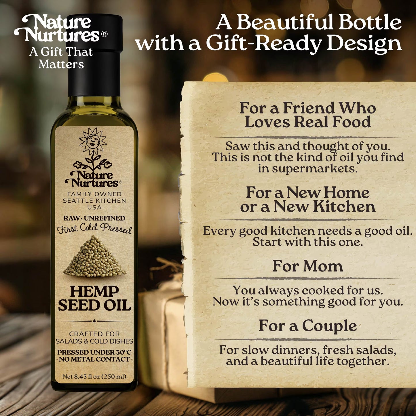 Hemp Seed Oil for Cooking | Raw First Cold Pressed | Single Press Below 30C | Unrefined | Made in USA