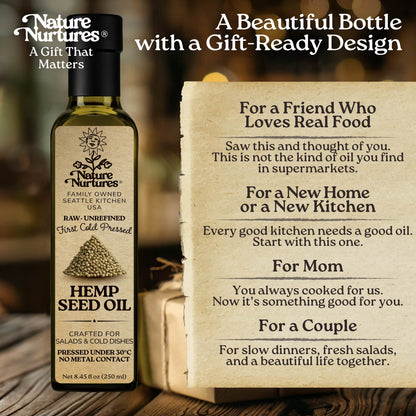 Hemp Seed Oil for Cooking | Raw First Cold Pressed | Single Press Below 30C | Unrefined | Made in USA