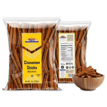 Rani Cinnamon Sticks 7oz (200g) - 36-44 Sticks - Strong Aroma, Perfect for Baking, Cooking & Beverages | 3+ Inches Length - Cassia Saigon Cinnamon from Vietnam | Kosher