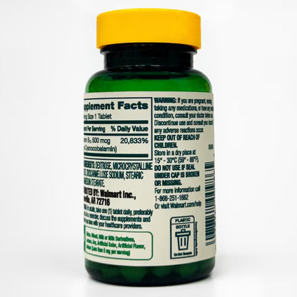 (3 pack) Spring Valley Vitamin B12 Supplement, 500 mcg, 100 Count, Tablets for Metabolism Support
