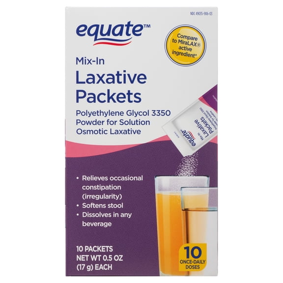 (3 pack) Equate Mix-in Laxative Packets for Constipation Relief, Polyethylene Glycol 3350, 10 Count