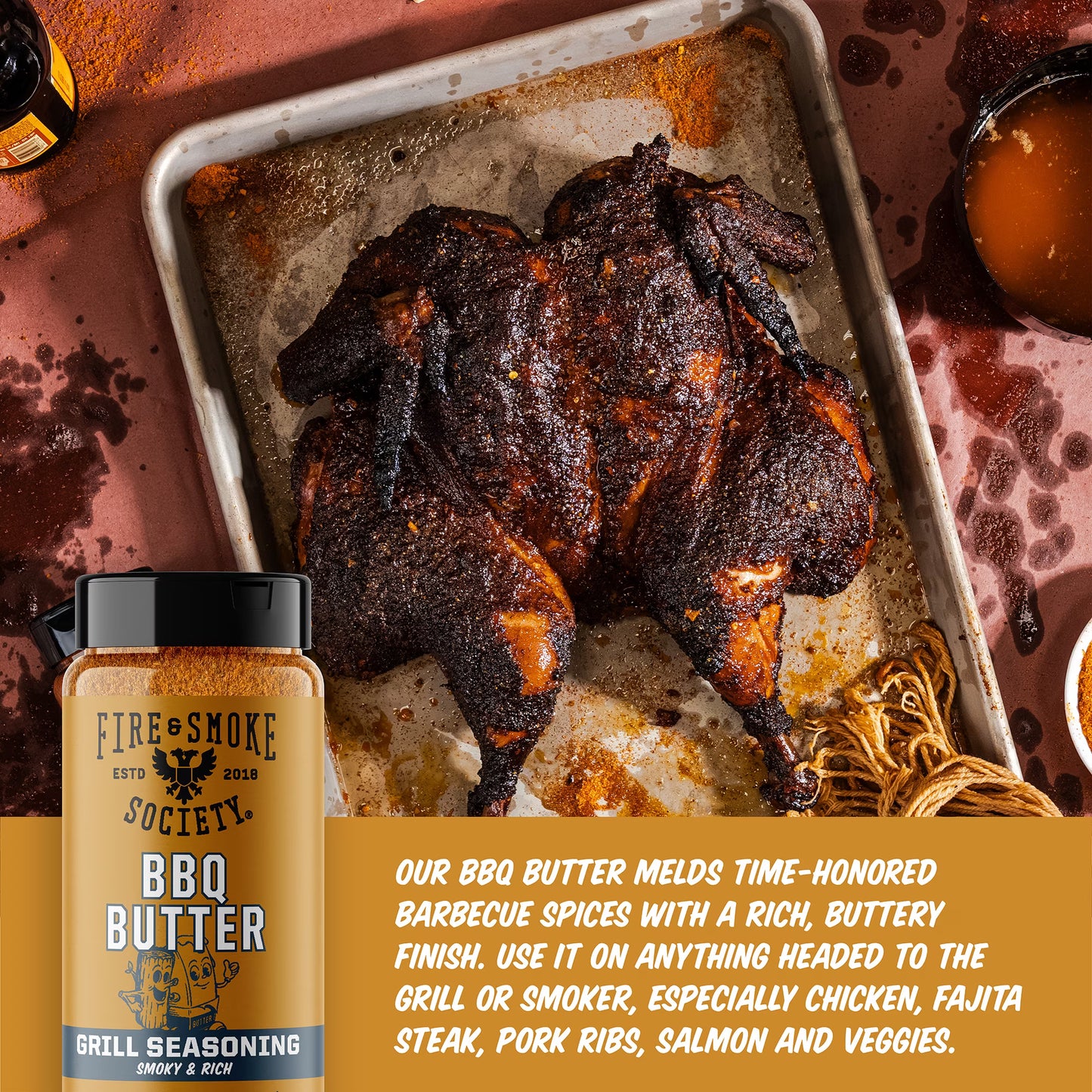 Fire & Smoke Society BBQ Butter Seasoning Blend for Grilling, 9.5 oz Mixed Spices & Seasonings