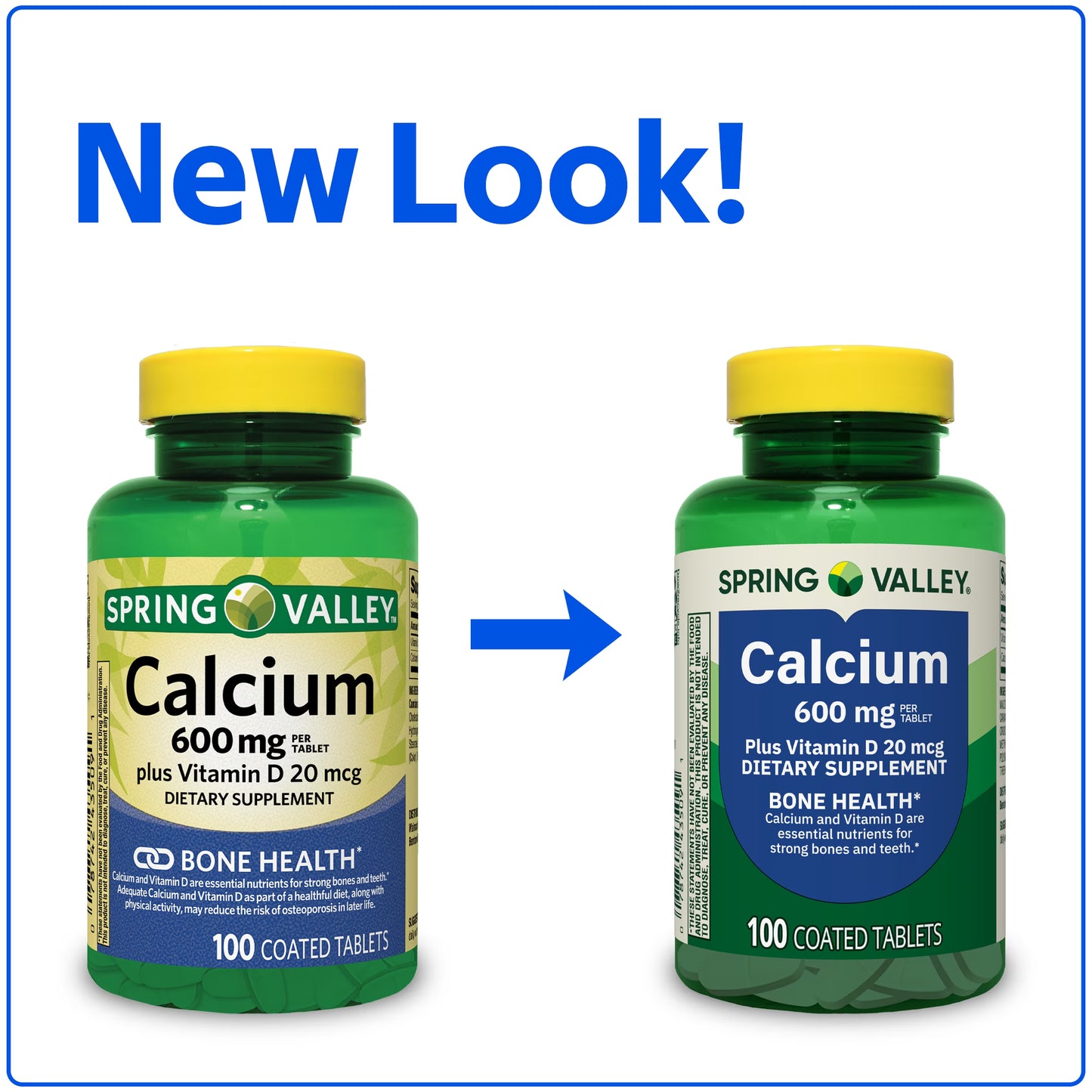 (3 pack) Spring Valley Calcium Plus Vitamin D Tablets, 600 mg, 100 Count, Dietary Supplement