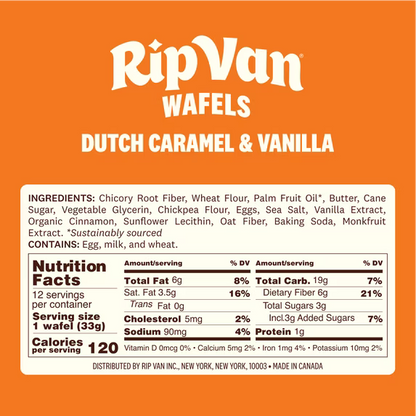 Rip Van Dutch Caramel & Vanilla Stroopwafels, Non-GMO, Low Sugar (3g), 12 Count
