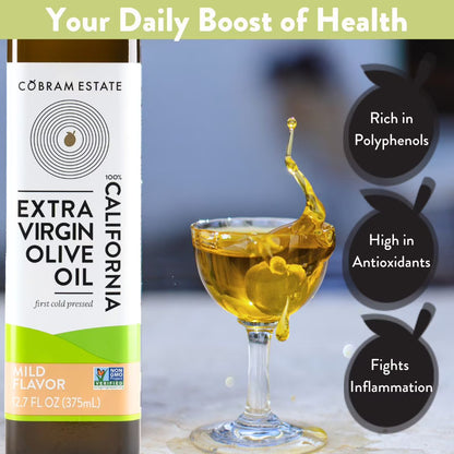Cobram Estate Mild Flavor 100% California Extra Virgin Olive Oil, 12.7 fl oz Bottle – First Cold Pressed, Easy-Pour Cooking Oil