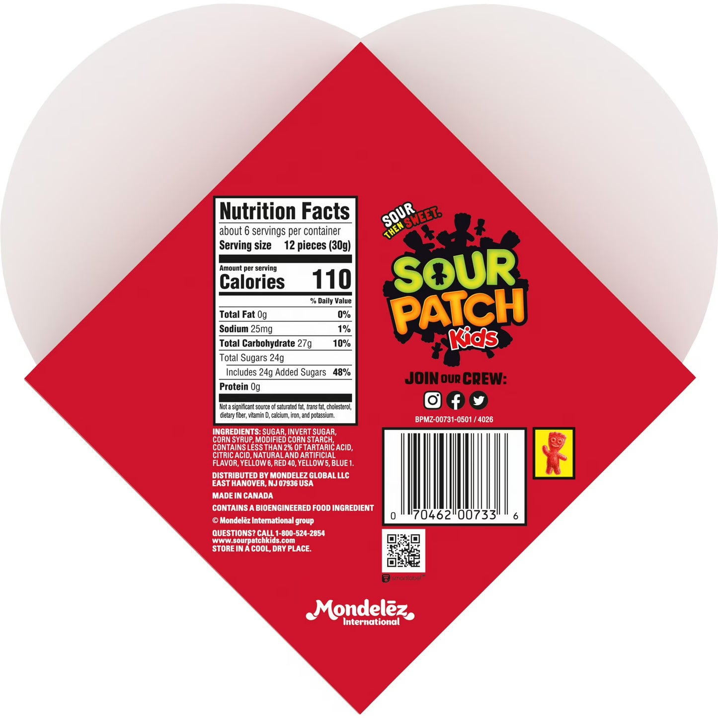 SOUR PATCH KIDS Soft & Chewy Valentines Day Candy, 6.8 oz Heart Shaped Box