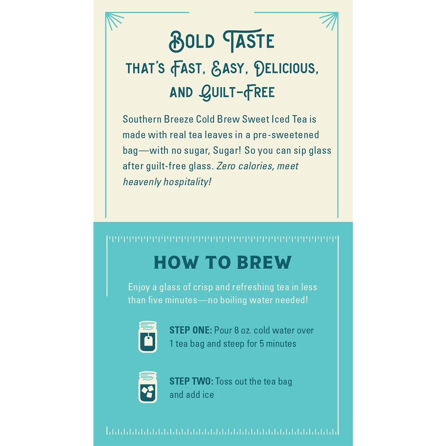 Southern Breeze Cold Brew Sweet Tea Original Iced Tea with Black Tea and Zero Carbs Zero Sugar, 20 Individually Wrapped Tea Bags Southern Sweet Tea Iced Tea Beverage