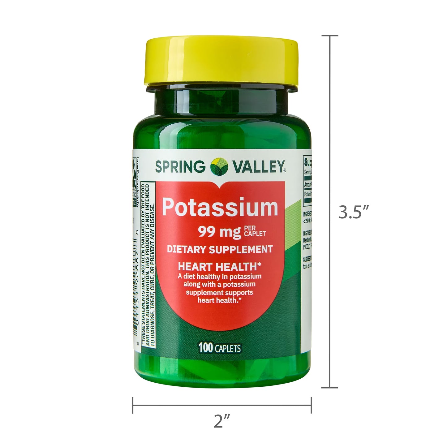 (3 pack) Spring Valley Potassium Dietary Supplement Caplets for Heart Health, 99 mg, 100 Count