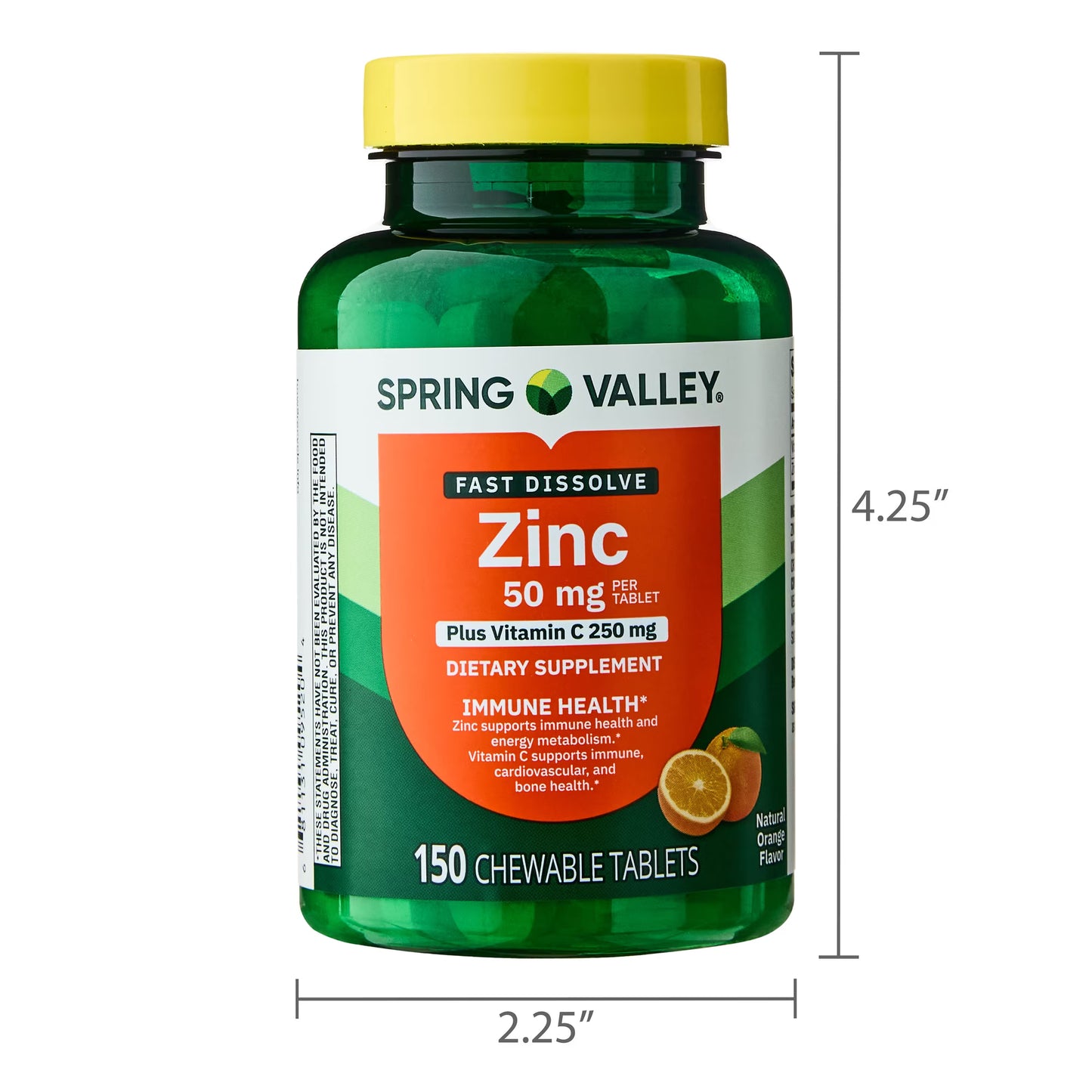 Spring Valley Fast Dissolve Zinc with Vitamin C, Chewable Tablets, Orange, 150 Count