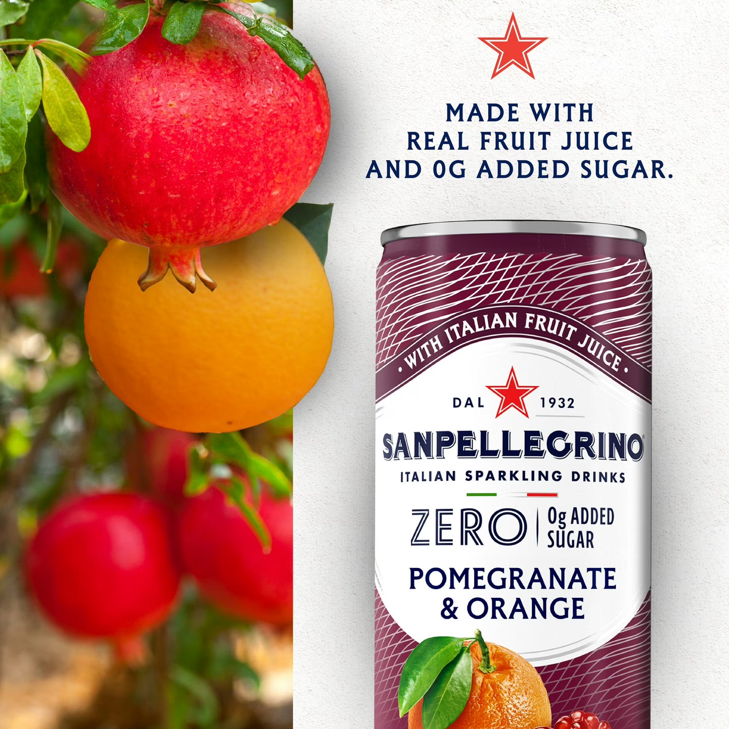 SanPellegrino Soda Italiana Sparkling Orange and Pomegranate, Low Calorie Zero Added Sugar, 24 Pack Cans