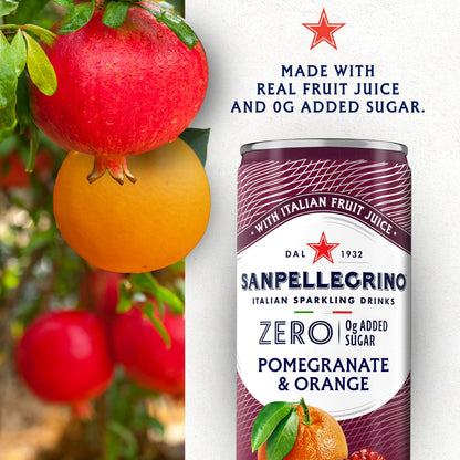 SanPellegrino Soda Italiana Sparkling Orange and Pomegranate, Low Calorie Zero Added Sugar, 24 Pack Cans