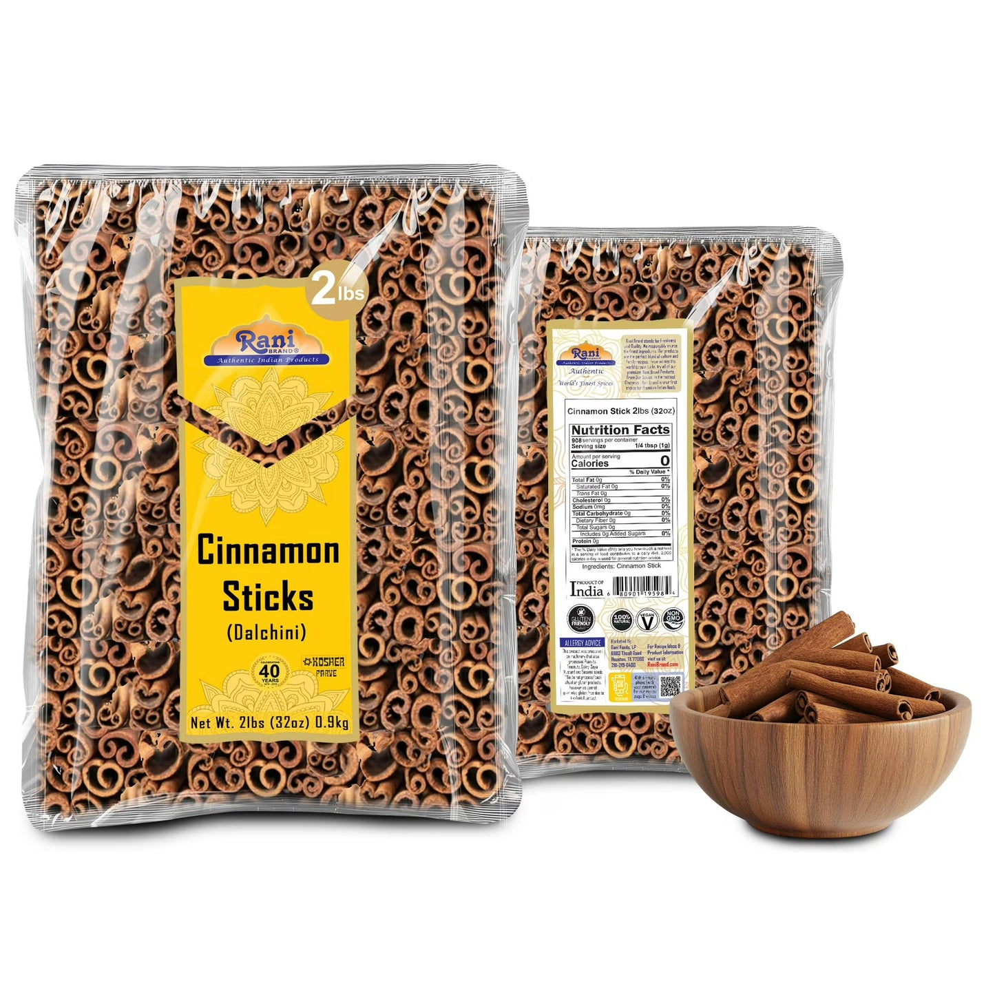 Rani Cinnamon Sticks 32oz (2lbs) 908g Bulk Bag - 175-200 Sticks - Strong Aroma, Perfect for Baking, Cooking & Beverages | 3+ Inches Length - Cassia Saigon Cinnamon from Vietnam | Kosher
