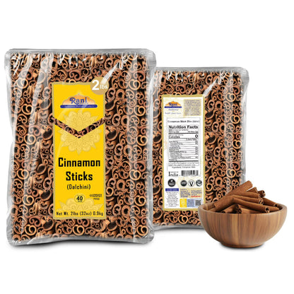 Rani Cinnamon Sticks 32oz (2lbs) 908g Bulk Bag - 175-200 Sticks - Strong Aroma, Perfect for Baking, Cooking & Beverages | 3+ Inches Length - Cassia Saigon Cinnamon from Vietnam | Kosher