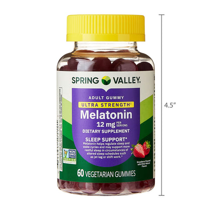 Spring Valley Ultra Strength Melatonin Sleep Support Dietary Supplement Vegetarian Gummies, 12 mg, 60 Count