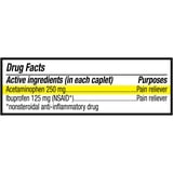 Equate Dual-Action Acetaminophen 250 mg and Ibuprofen (NSAID) 125 mg Pain Reliever Caplets, 72 Count, Compare to AdvilÂ Dual Action Active Ingredients