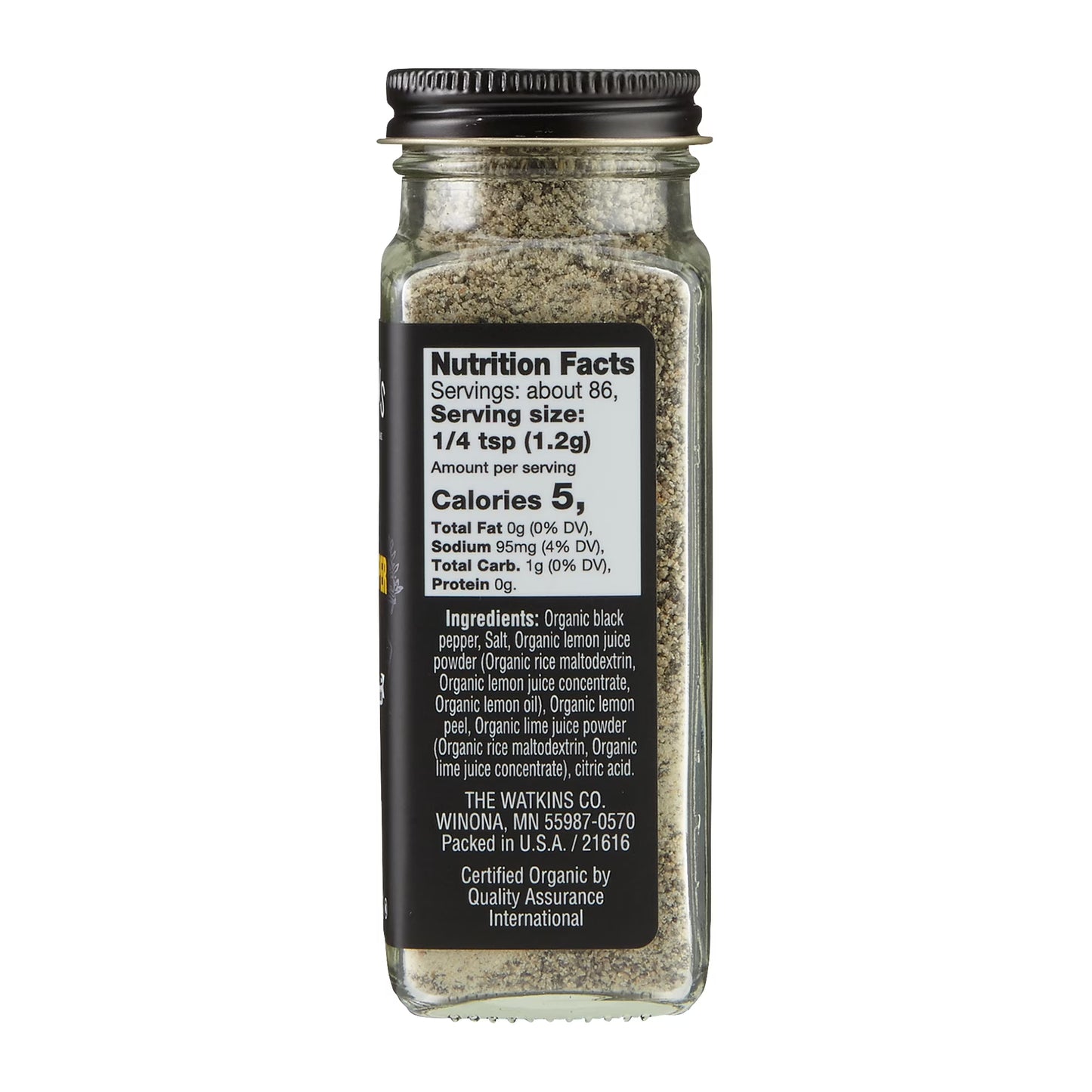 Watkins Gourmet Organic Spice Jar, Lemon Pepper Blend, 3.6 oz