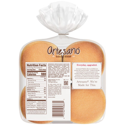 Artesano White Bakery Buns, 8 count, Hamburger Buns, 19 oz Bag