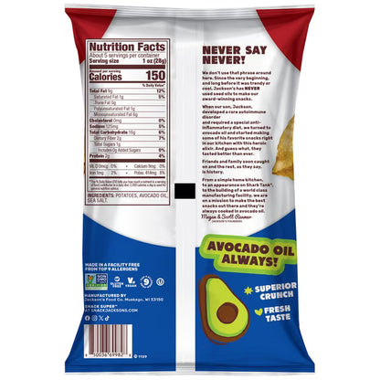 Jackson’s Classic Potato Kettle Chips with Sea Salt, Avocado Oil, Free of Top 9 Allergens, 5 oz