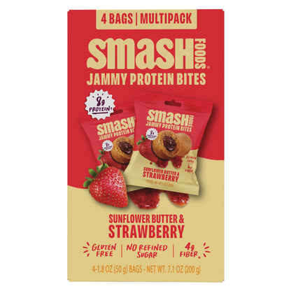 Smash Foods Sunflower Butter & Strawberry Jammy Protein Bites, 8g Protein, Gluten-Free, 4 Count