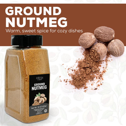Fresh Finest Ground Nutmeg Powder, Best for Sweet & Savory Recipes, Premium Spice for Cooking and Baking, Kosher & Non-GMO - 450G (16 oz)