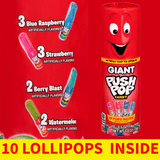 Giant Push Pop Container with Individually Wrapped Lollipop Variety Party Pack , 10 Lollipops Suckers in Assorted Fruity Flavors inside candy container, Fun Candy for Gifts
