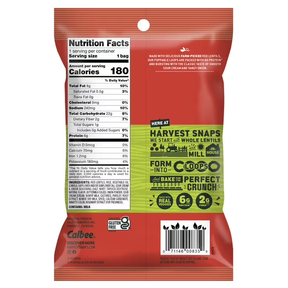 Harvest Snaps Crunchy Loops Sour Cream & Onion 1.35oz