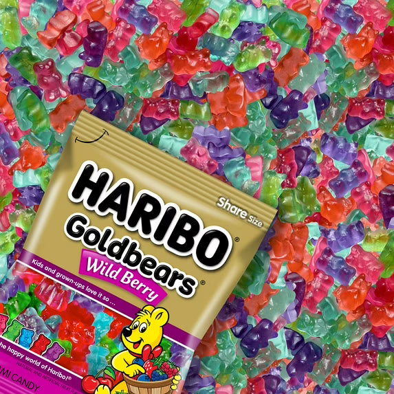 HARIBO Goldbears Gummy Bears Wild Berry Candy Gummies, 4 oz, Peg Bag